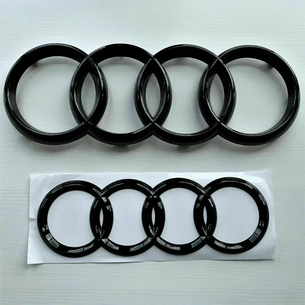 Audi 4-Ring logo ABS Silver/Black Car Hood Front Bonnet Grill Rear Trunk Emblem Badge Sticker For  A3 A4 A5 A6 A7 Q2 Q3 Q5 Q8 TT