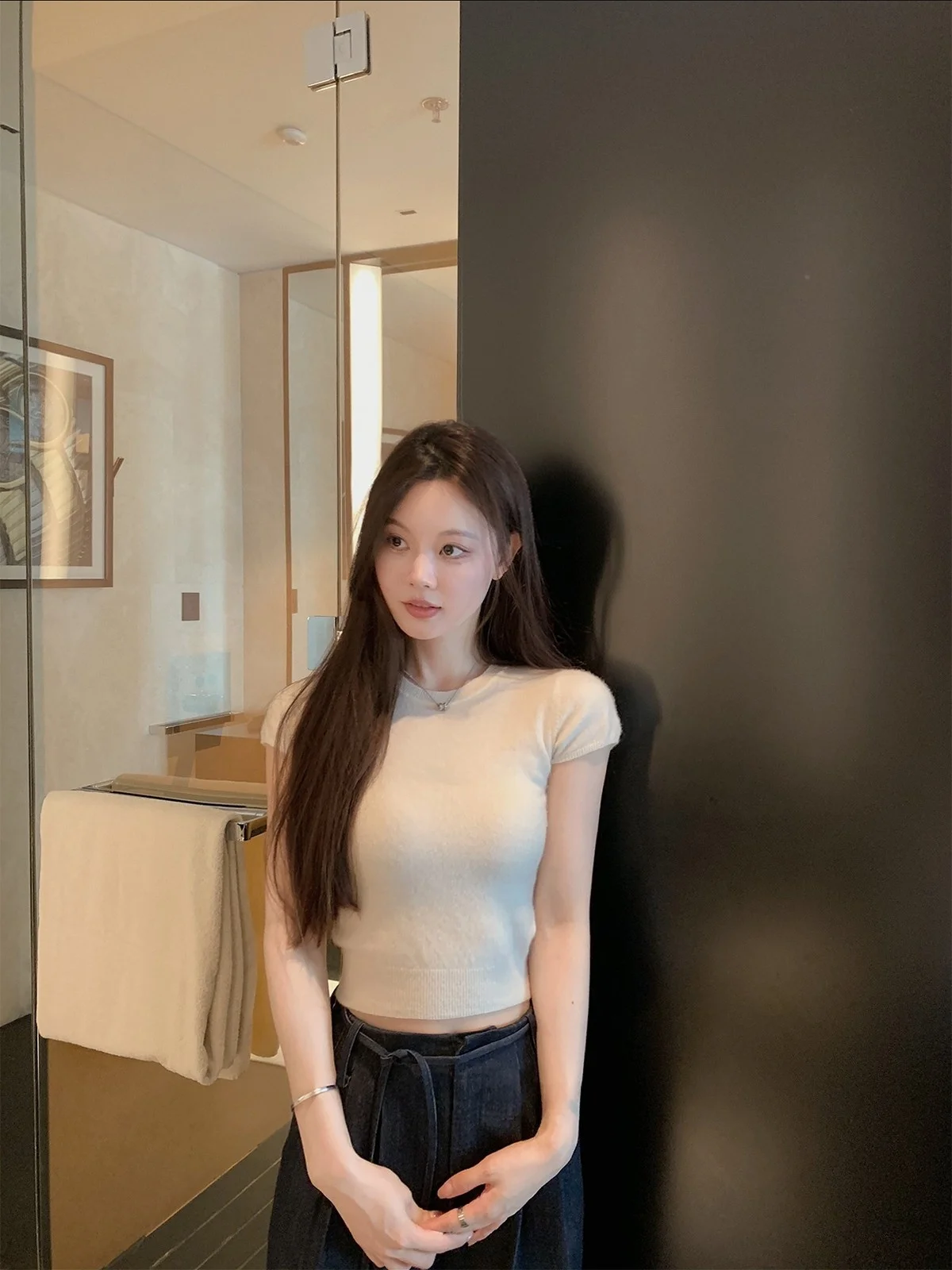 

Женская футболка Seeyouiceland из шерсти и кашемира, вязаная, с коротким рукавом, повседневная, модный топ стандартной длины рукава