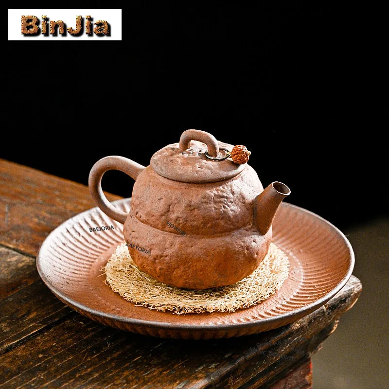 BAEJORIA Crude Pottery Solar Disk Vertical Grain Pot Bearing Holder Teaware Base Dry Brew Table Tea Tray Coasters Teaset Gifts