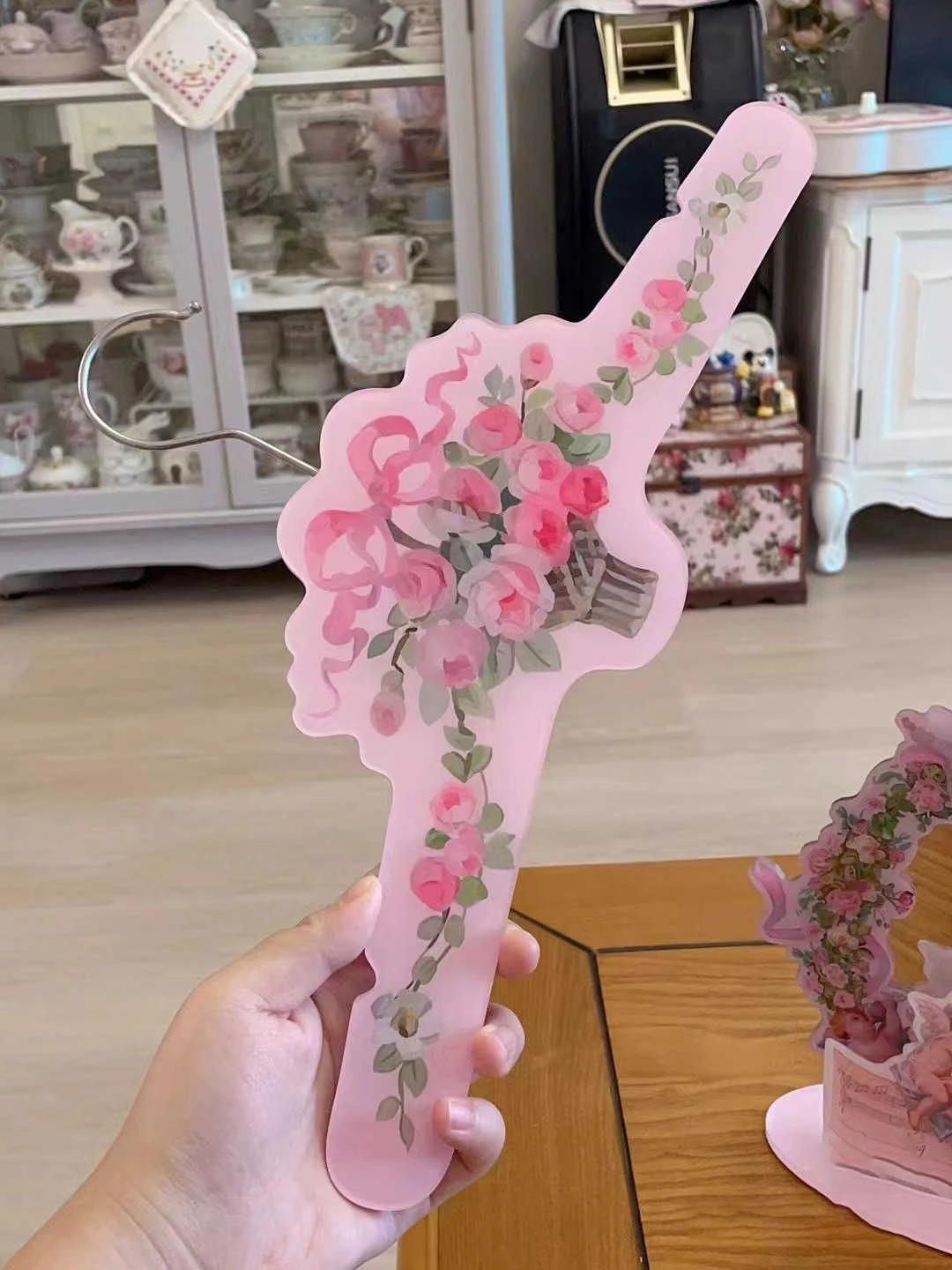 Rosa carino acrilico gancio francese fiocco fiore stringa portachiavi con decorazione Backglue per la casa lungo appendiabiti da parete appendiabiti