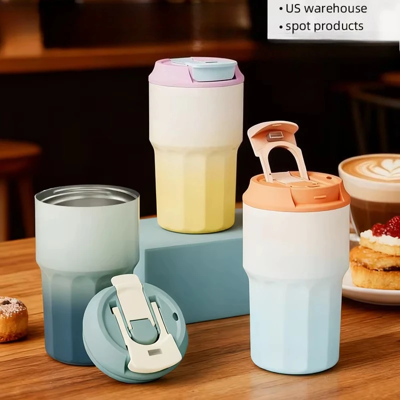 

16oz Coffee Mug Reusable Leak Proof Double Wall Stainless Steel Coffee Tumbler with Lid and Flip Straw for Drinking Water