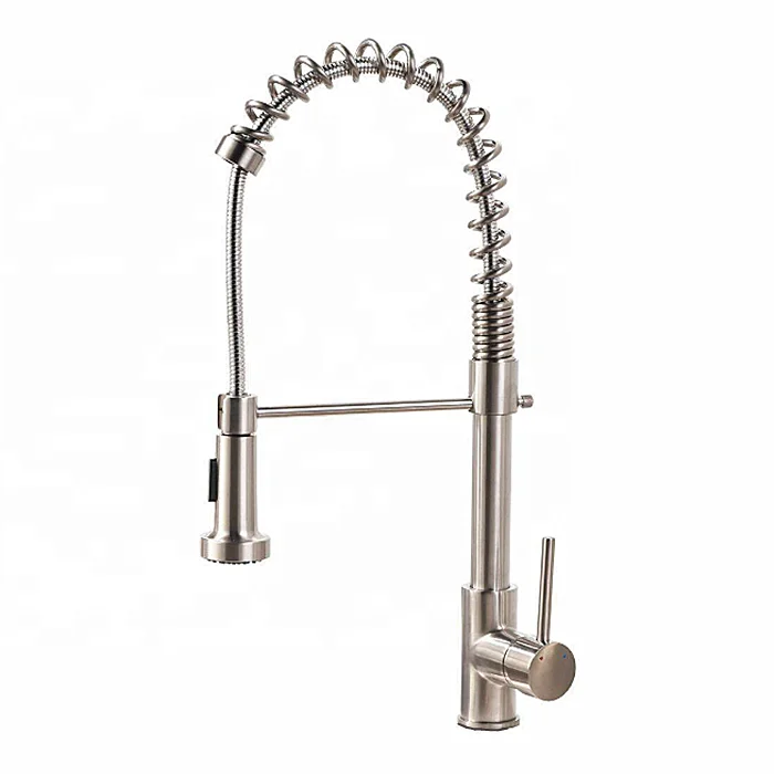 Brushed Nickel Spring Single Lever 2 Functions Pull Down Sprayer Kitchen Mixer Taps