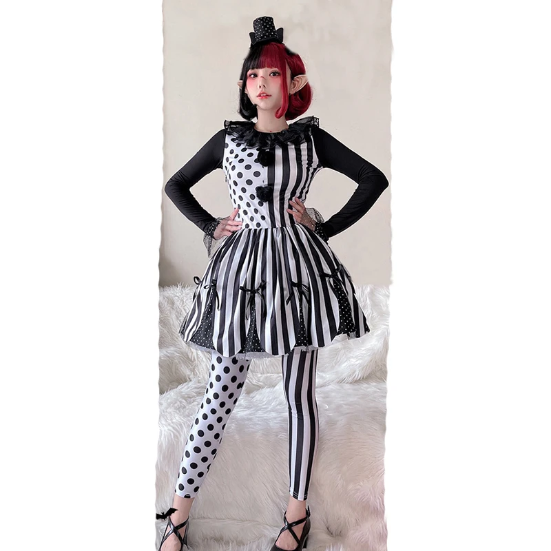 NEW Lady Circus Clown Costume Creepy Chucky Play Joker Spooktacular Cosplay Carnival Halloween Fancy Party Dress view 2