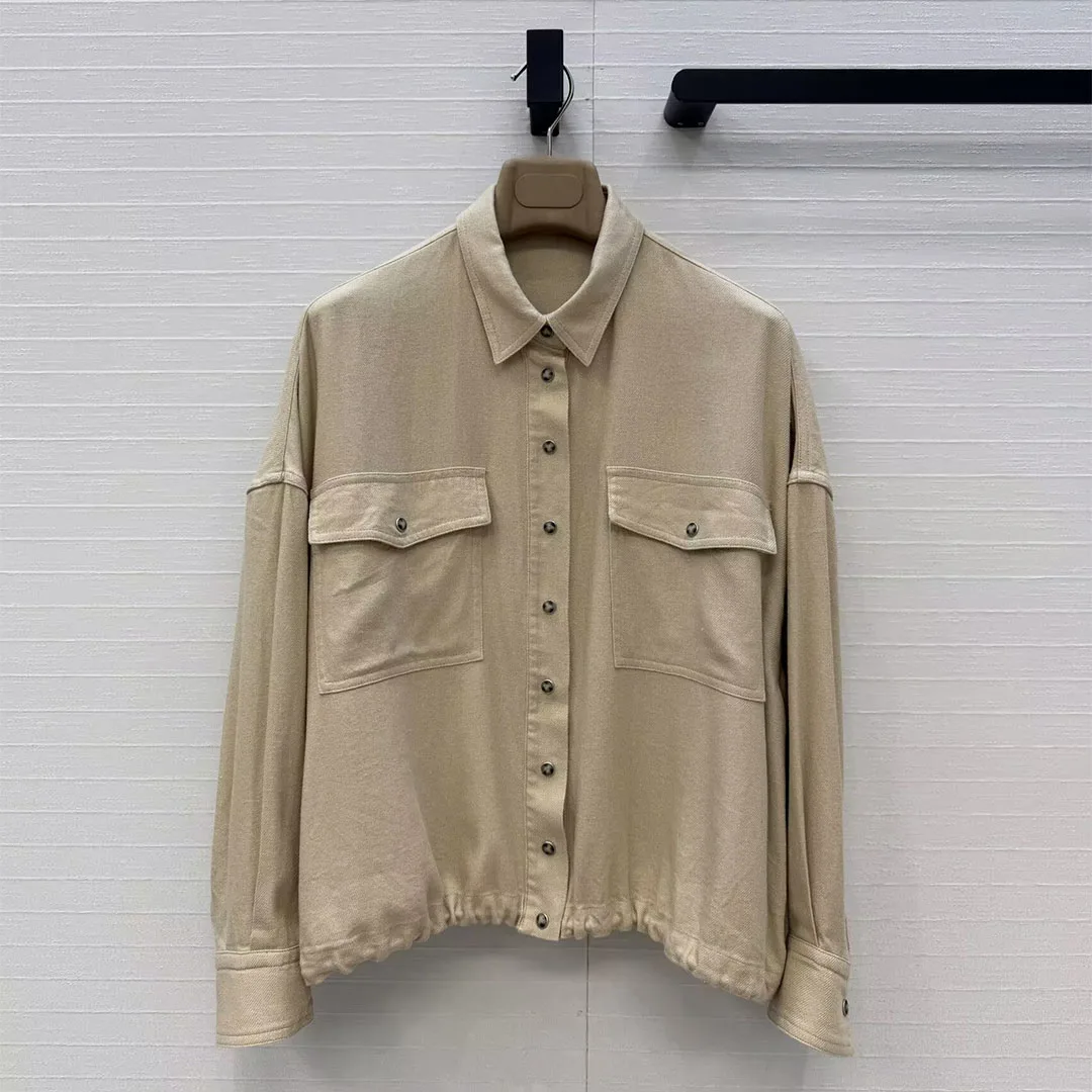 

Женская свободная рубашка из льняной смеси в стиле Old Money, весна 2026, с отложным воротником, длинными рукавами, передними карманами и металлическими пуговицами