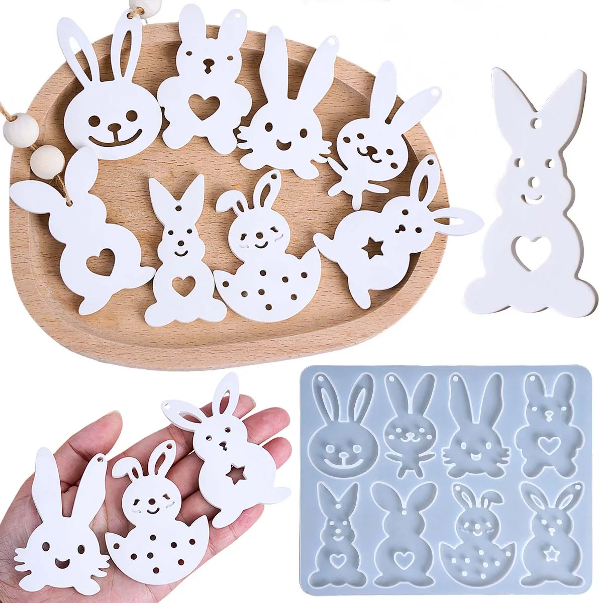 3D Cartoon Kaninchen Anhänger Form DIY Herz Hase Gips Harz Silikon Formen Ohrring Schlüsselbund Schmuck Handwerk Machen Hause Ostern De