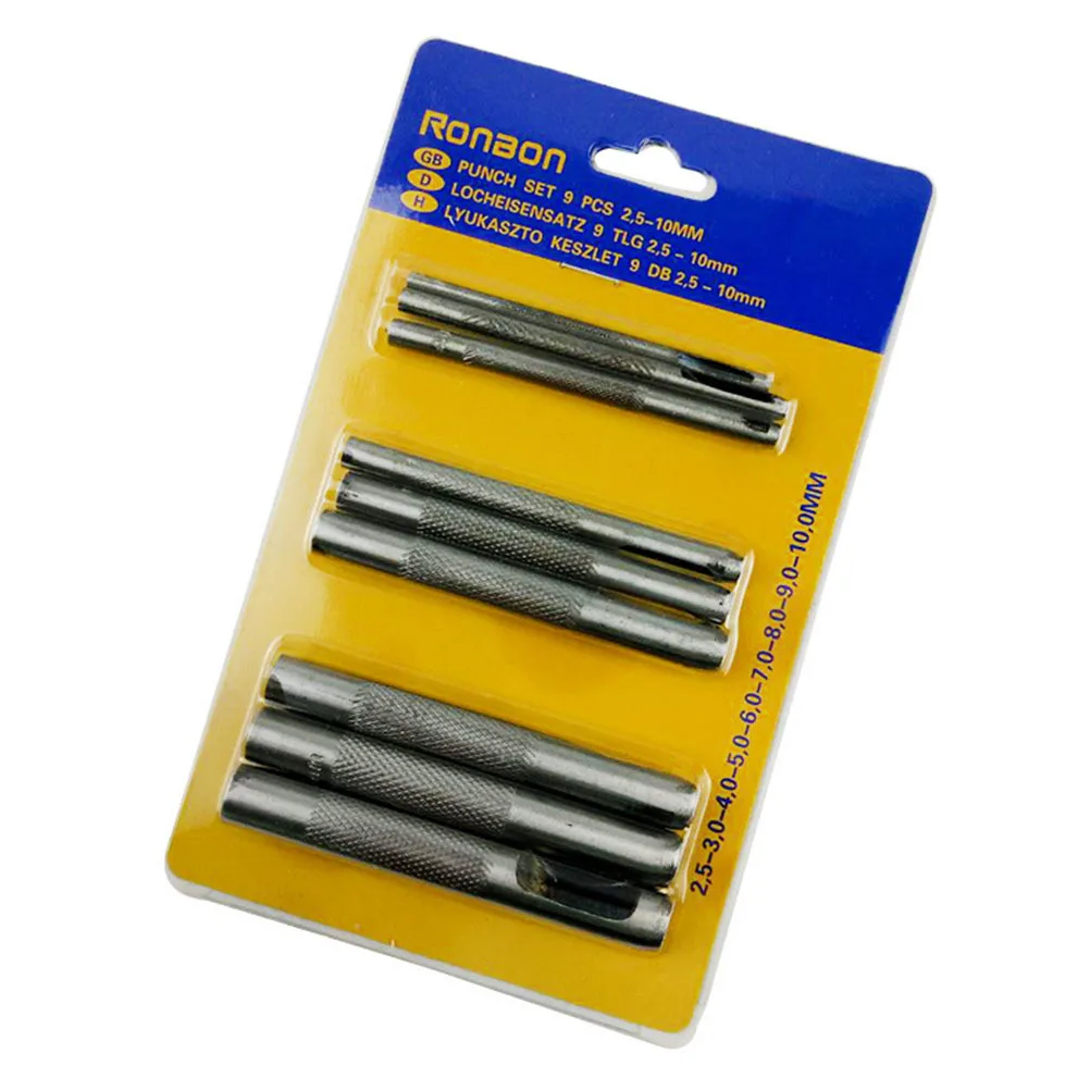 

9pcs 2.5-10Mm Hole Punch Tool Belt Hole Puncher Set Hardened Steel Chisel For Belts Straps Craft Repair Sewing Tools