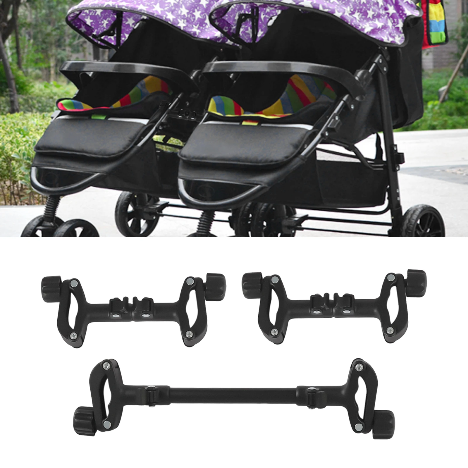 Connettore per Passeggino, Accessorio Universale Regolabile per Passeggini Gemellari (2 Passeggini Corti + 1 Lungo)