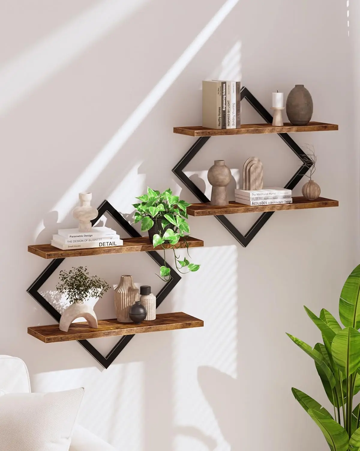 

Floating Shelves, Set 2 Wall Shelves, 2-Tier Hanging Shelves, Wall Shelf Set 2, Wall Mt Shelves, for Living Rm, Bed, Kit...