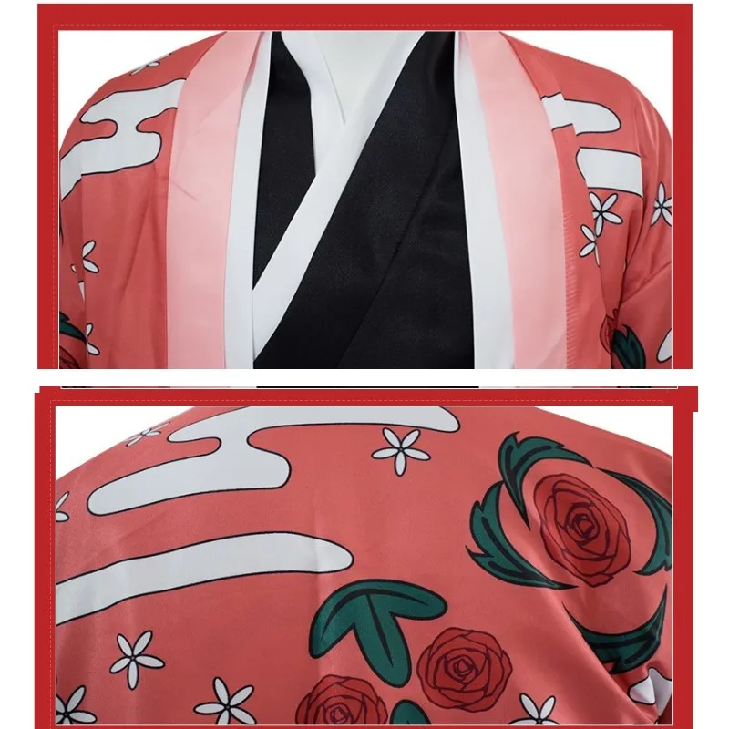 Max Cos Anime Kyoraku Shunsui Cosplay Costume Thousand-Year Blood War Pink Kimono Black Shinigami Attire Outfit Cloak Halloween