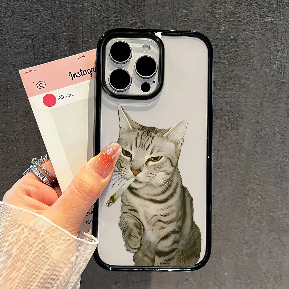 Funny Smoking Cat Ins Style Hard Case For Iphone 14 13 12 17 16 Plus 15 11 Pro Max Trendy Aesthetic Back Cover