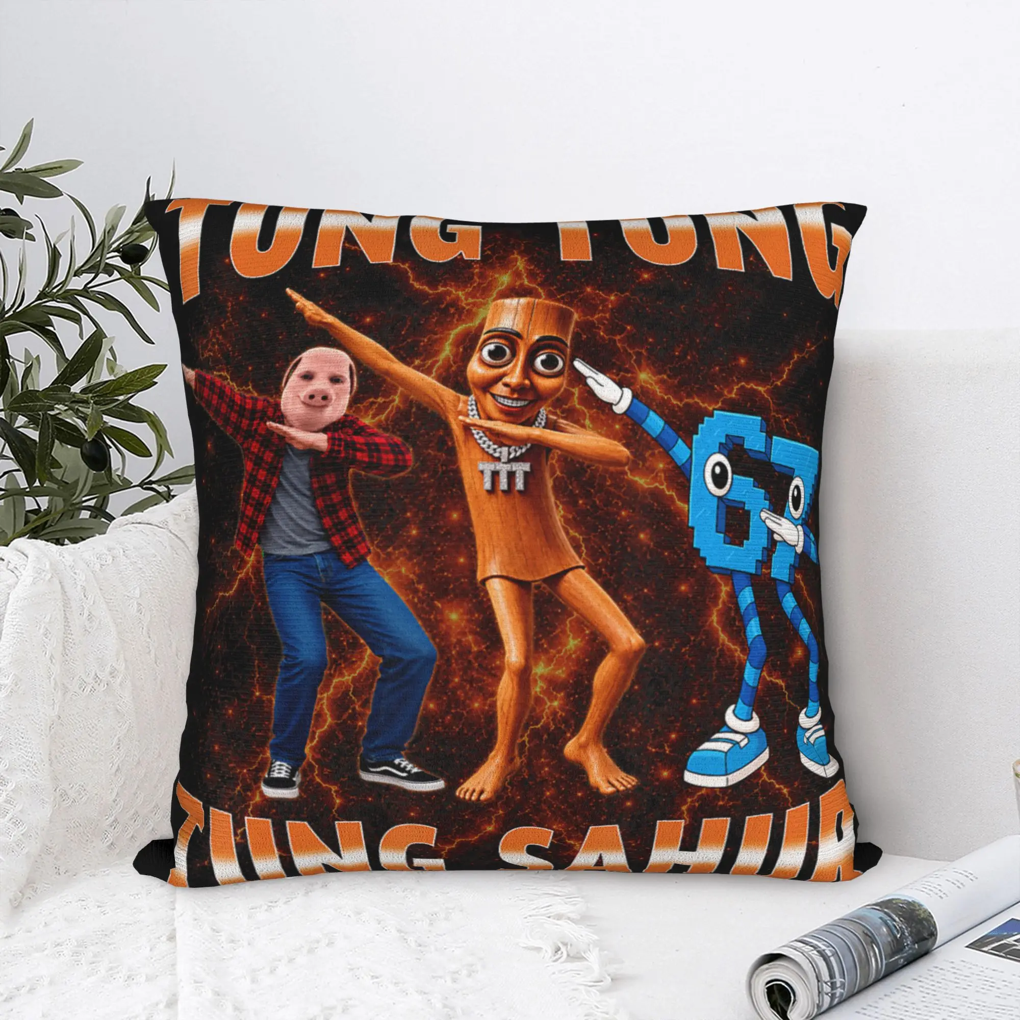 Tung Sahur John Pork is Calling Ke Mun San Dance 67 Meme Pillow Cover  Pillow Case For Office Car Home Decor Soft Pillowcases