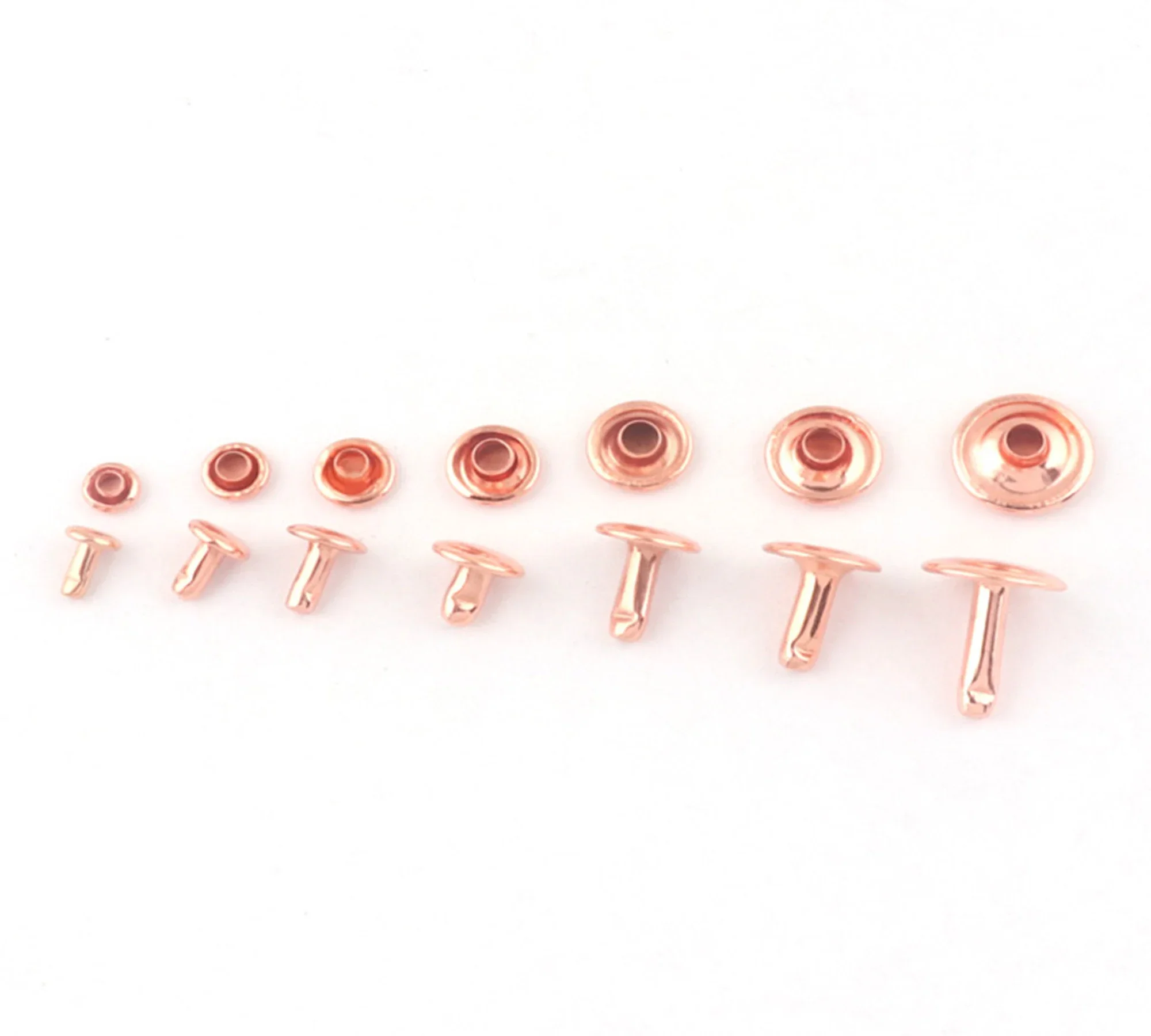 Rose gold Double Cap Rivets 5x7, 6x7, 8x7.5, 7x8, 9x11, 10x12, 12x14 Stud Rivets Leather Craft Repair