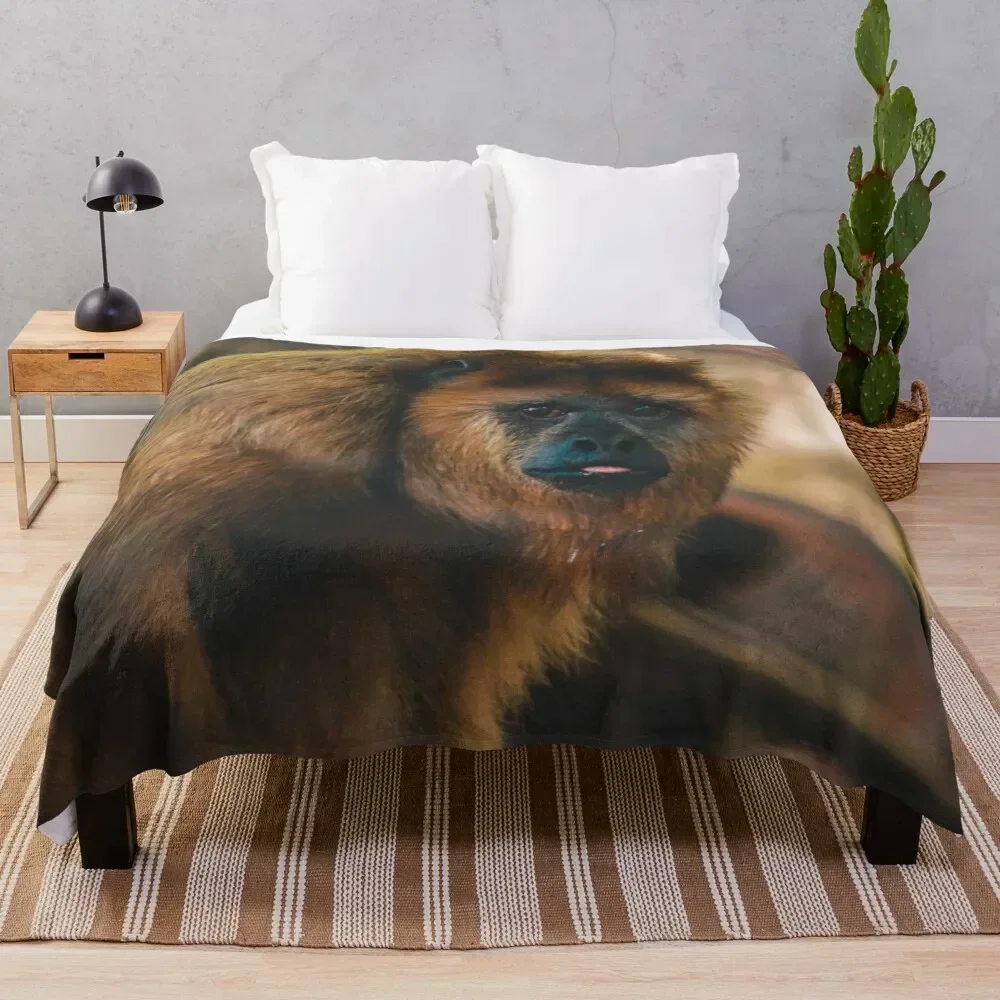 

Howler Monkey peering out at the zoo Throw Blanket Flannels Comforter Large Nap Blankets