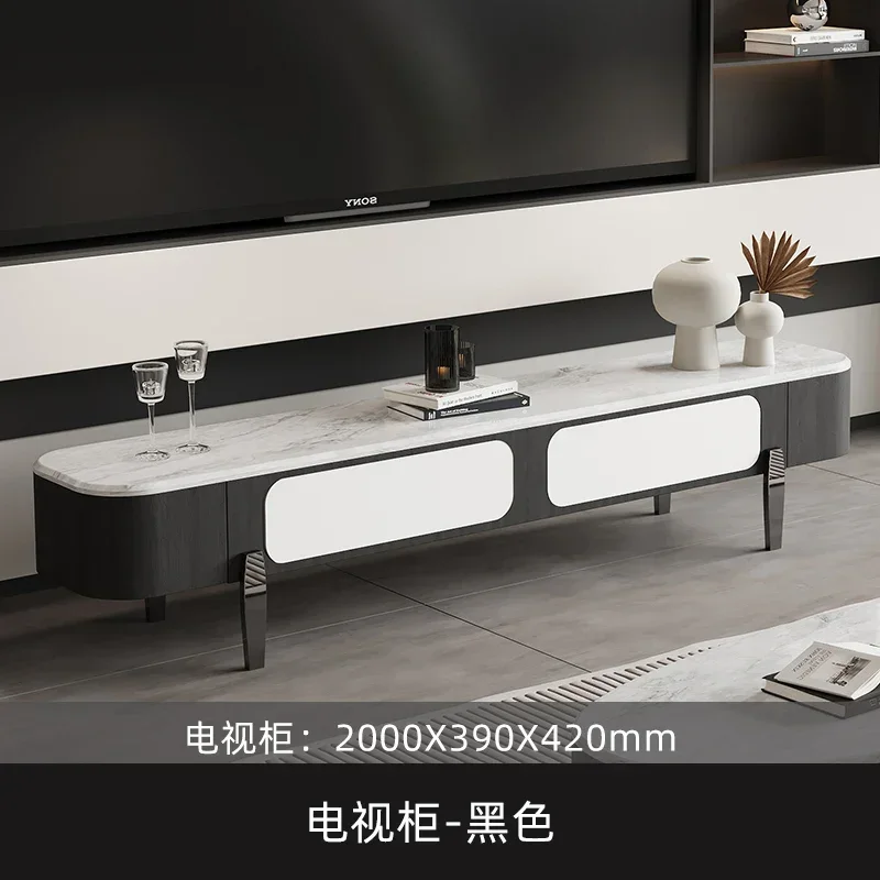 A All solid wood modern simple coffee table TV cabinet combination glass-ceramic small apartment walnut black furniture