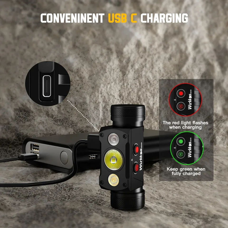 Wurkkos HD50 Headlamp 2A Rechargeable 21700 Headlight 4000lm XHP50