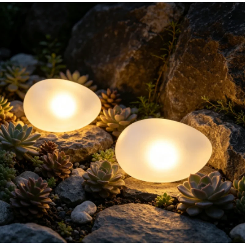 Cobblestone Solar Stone Lamp, Waterproof LED Outdoor Garden Light