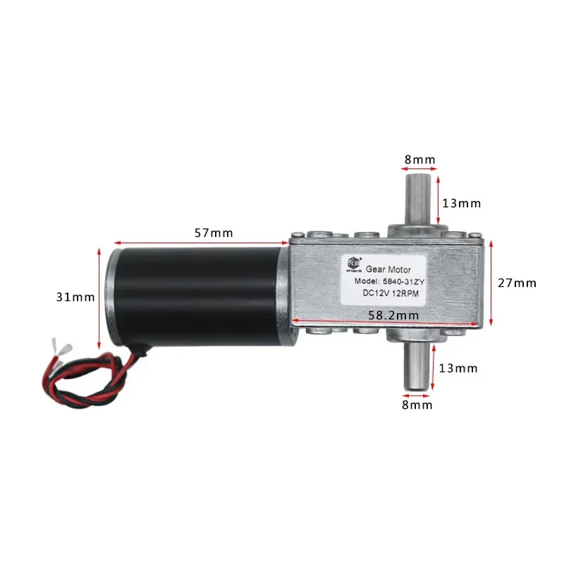 5840-31zy DC12V 24V 12RPM to 470RPM CW/CCW Dual shaft Reduction Worm Gear Motor for Automatic Clothes Hanger