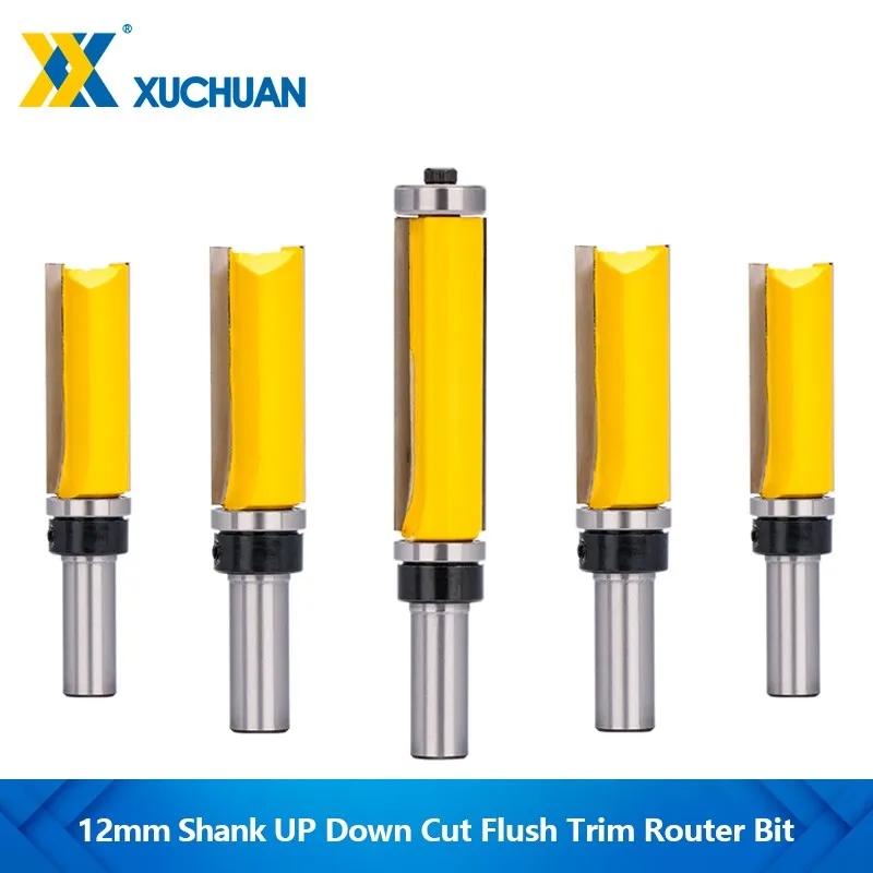 Router Bit 12mm Shank 2 Flute UP Down Cut Flush Trim Router Bit with Bearing Carbide Milling Cutter for Woodworking