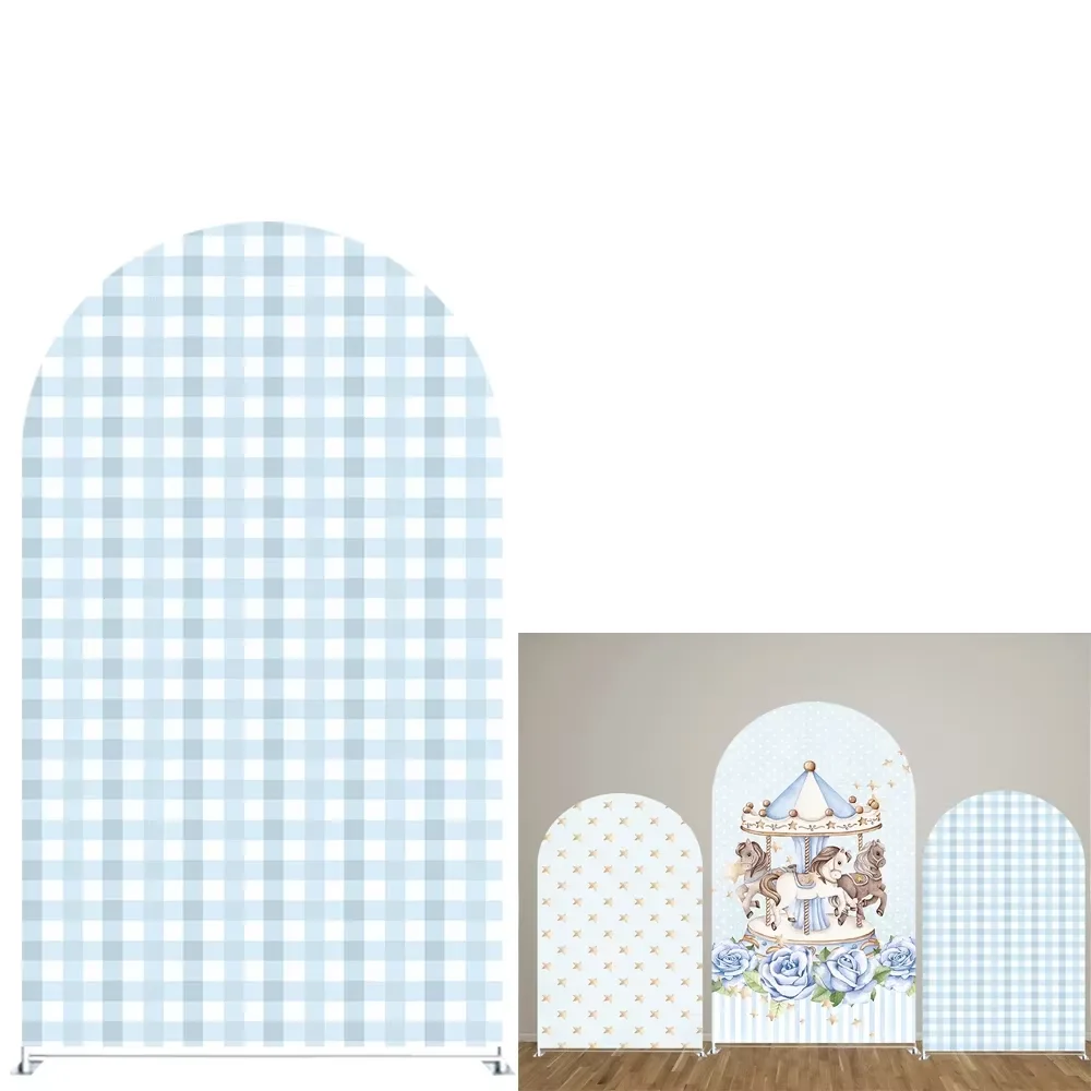Mehofond Boy موضوع الأزرق كاروسيل نمط قوس خلفية يغطي استحمام الطفل حفلة عيد ميلاد الأزرق زهرة نجوم ديكور خلفية الدعامة