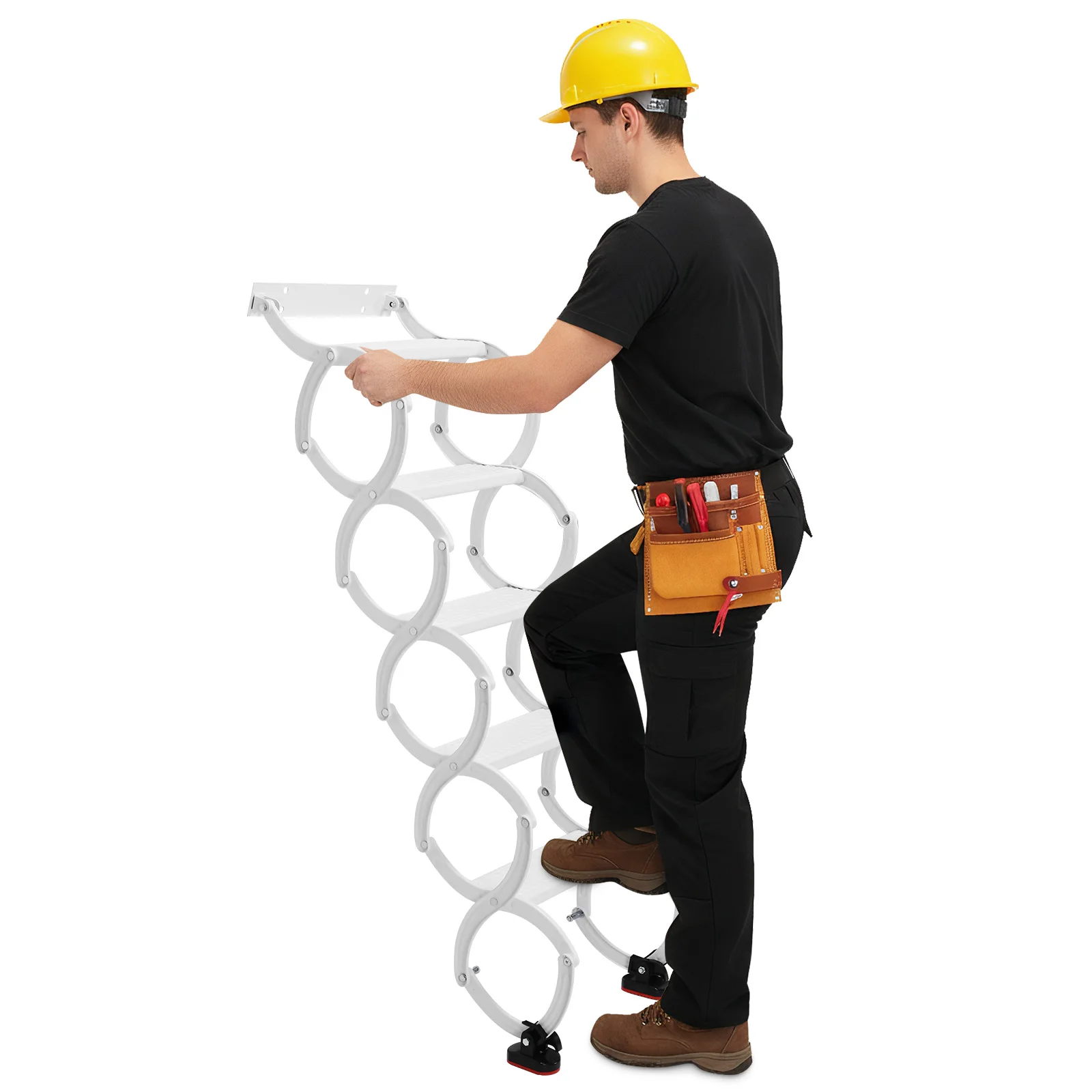 

Настенная выдвижная лестница-стремянка на 5-8 ступеней с противоскользящими ступенями, регулируемая по высоте от 49 до 78 дюймов, для гаражей