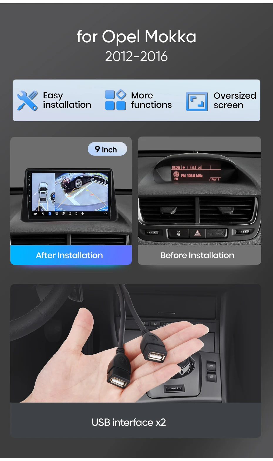 Junsun Kabelloses CarPlay Android Auto Autoradio für Opel Mokka 2012-2016 2 DIN Multimedia-Stereoanlage mit Eingebautem Kühlventilator GPS-Navigation SWC Bluetooth FM RDS DSP IPS-Bildschirm Auto-Intelligentes System 4G WiFi 8-Kern Plug&Play Haupteinheit – Detail 4
