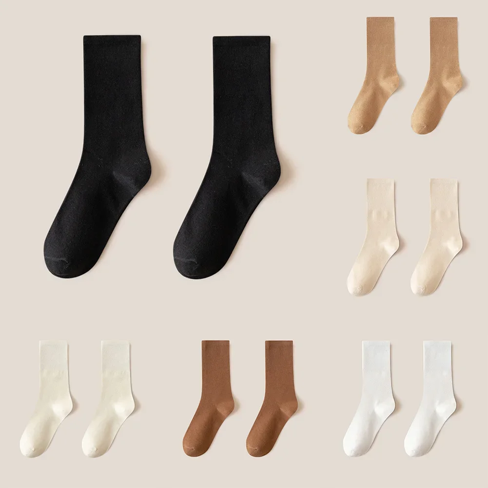 البيج منتصف العجل الجوارب مريحة ارتداء اليومي الجوارب القطنية الجوارب القطنية غير رسمية العلامة التجارية الجديدة بتمشيط القطن ارتداء اليومي أربعة مواسم