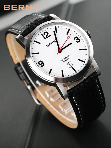 Imagen 2 del producto Reloj de pulsera mecánico BERNY para hombre, reloj resistente al agua hasta 5ATM, reloj de ferrocarril suizo de cuero informal ST1612, reloj automático de lujo para hombre