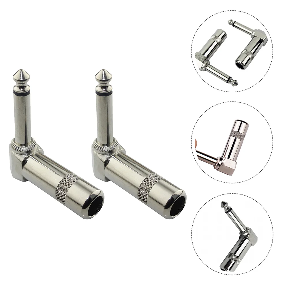 2 PCS 6.35 Mono Elbow Guitar Connecting Zinc Alloy Multi Purpose Electric Guitar Wire Adapter Speaker Cable Pedals