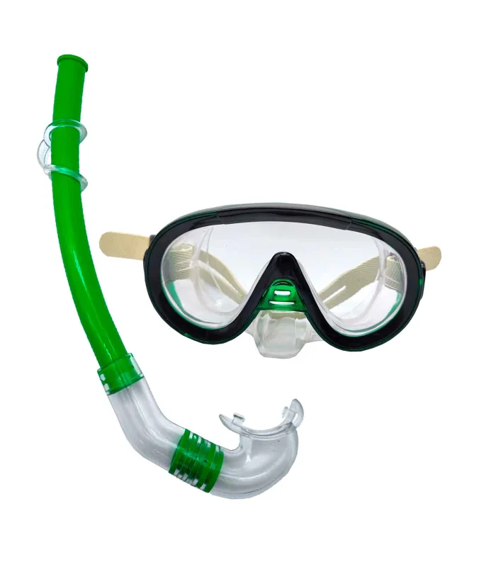 Tradineur - Set of diving glasses with tube, UV protection, Aviator design, made of PVC, adjustable measurement. Assorted