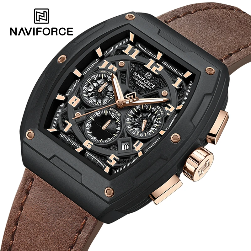 NAVIFORCE Popular Genuine Leather Men\'s Watches Casual Business Quartz Wristwatch for Man Water Resistant Chronograph Male Clock