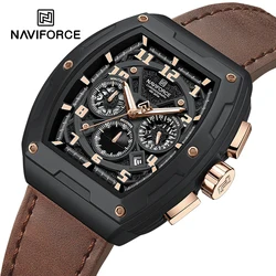 NAVIFORCE Popular Genuine Leather Men's Watches Casual Business Quartz Wristwatch for Man Water Resistant Chronograph Male Clock