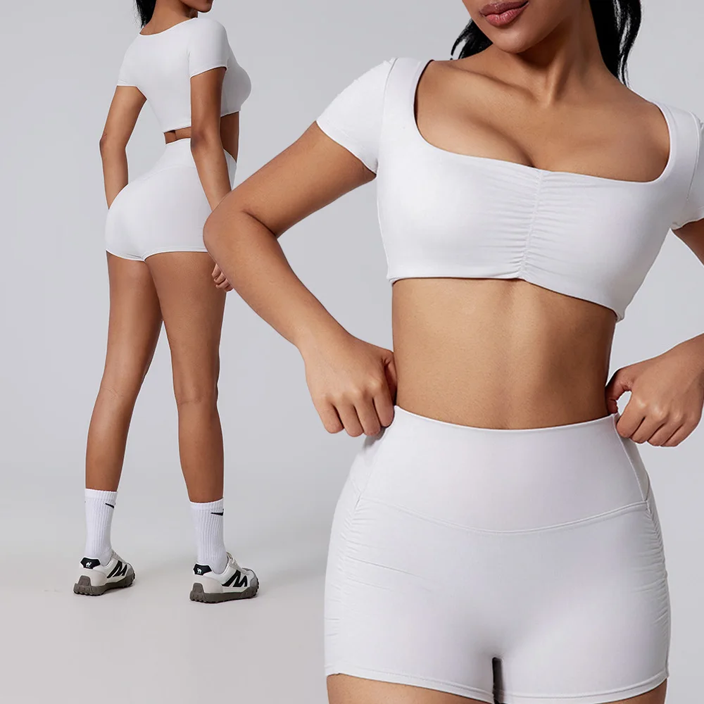 Fitness Shorts Sets Seamless Yoga Set Women Halter Sports Bra Scrunch Butt Gym Shorts Set Workout Clothes Summer Sportswear