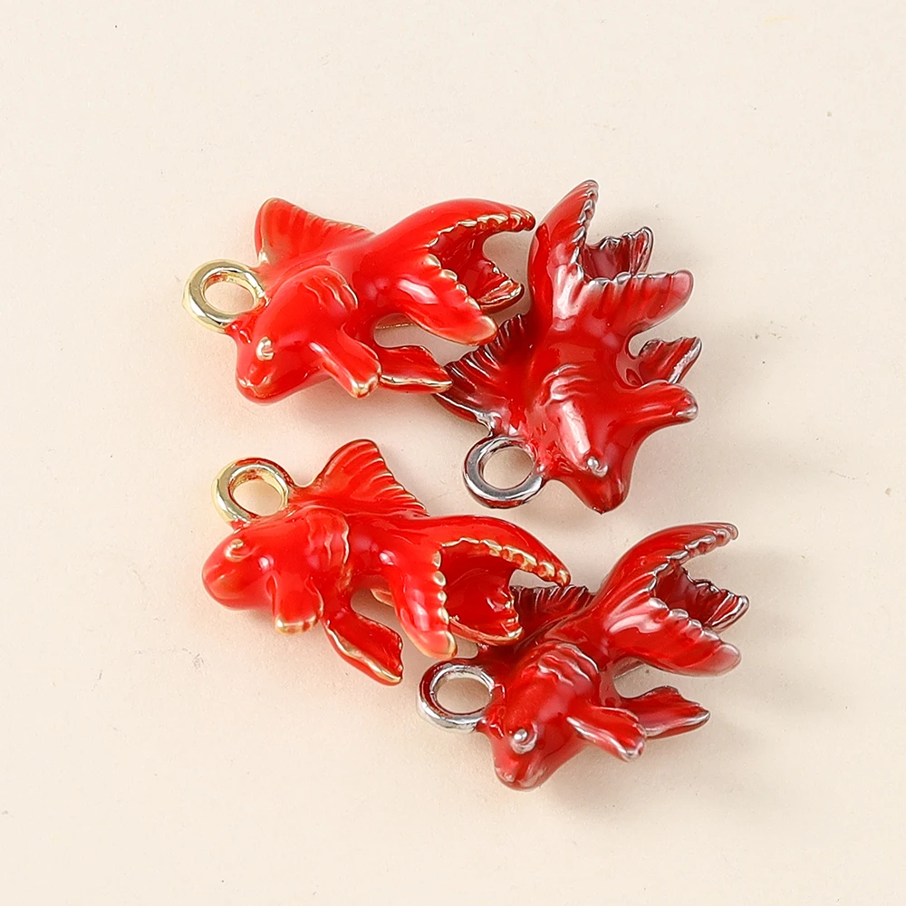 5 Stück Emaille-rote Farbe, niedliche Goldfisch-Charms für handgefertigte Halsketten, Armbänder, Ohrringe, Fisch-Anhänger, Schmuck, DIY-Handwerk