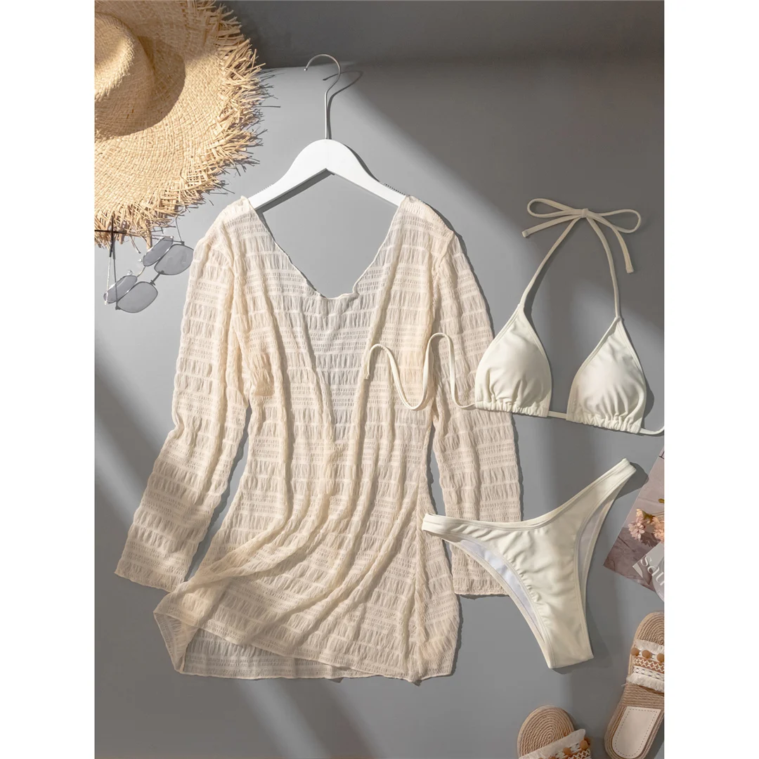 Mit langen Ärmeln, rückenfreiem Bikini, Damen-Badebekleidung, dreiteiliges Bikini-Set, Badeanzug, Badebekleidung, Schwimmbekleidung V5641 – Detail 25