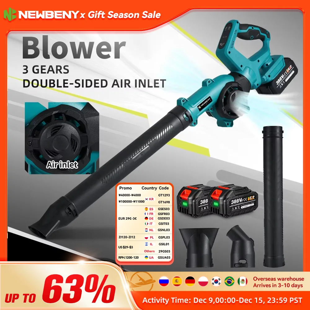 NEWBENY Electric Blower 270° Rotation Adjustment 3 Gears Cordless Leaf Vacuum Dust Snow Cleannig Tools For Makita 18V Battery