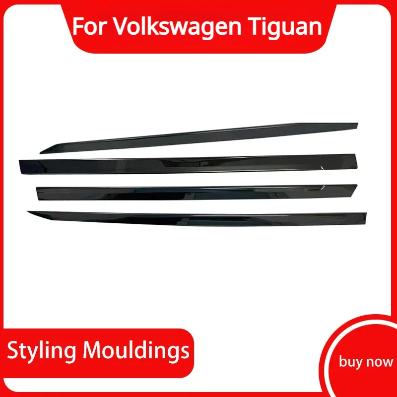 For VW Tiguan Seven Seats ABS Glossy Black Body Kit Side Door Car Body Molding Cover Trim 4PC 2018 2019 2020 2021 2022 2023 2024