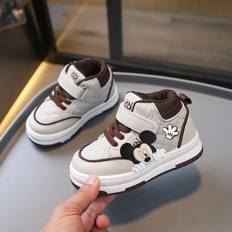 

Mickey Mouse Leather Face Kid Board Shoes Baby Fashion Spring Autumn Disney Girl Casual Shoes Non-slip Soft-soled Toddler Shoes