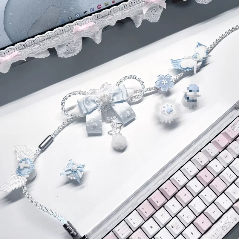 

RGB Avaitor Cable White/blue Light 8k Return Rate 1.3m Hand Knitting USB Type-C Magnetic Keyboard Cable Decorative Accessories