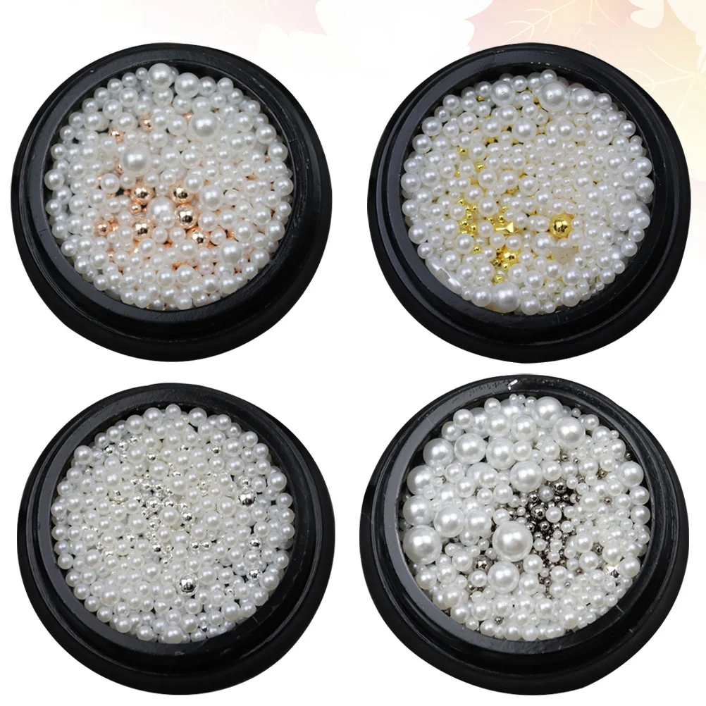 

4Pcs Nail Art Beads Pearl Set DIY Decorations Rose Gold Golden Silver Black Multipurpose Accessories Nail Art Material Kit