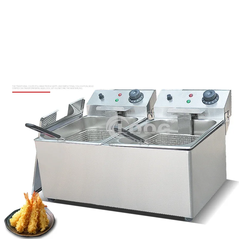 Commercial Deep Fryer Machine Electric Dual Oven Stainless Steel  with Thermostat Baskets