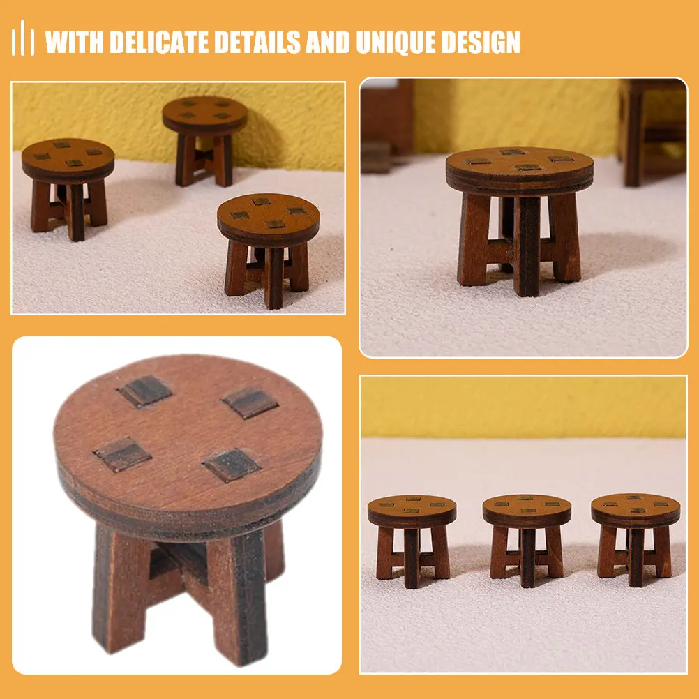 

4Pcs Realistic Mini Wooden Chair Decor with Rounded Edges for Dollhouse Miniature Scene Decoration Holiday Gift Kids Creative