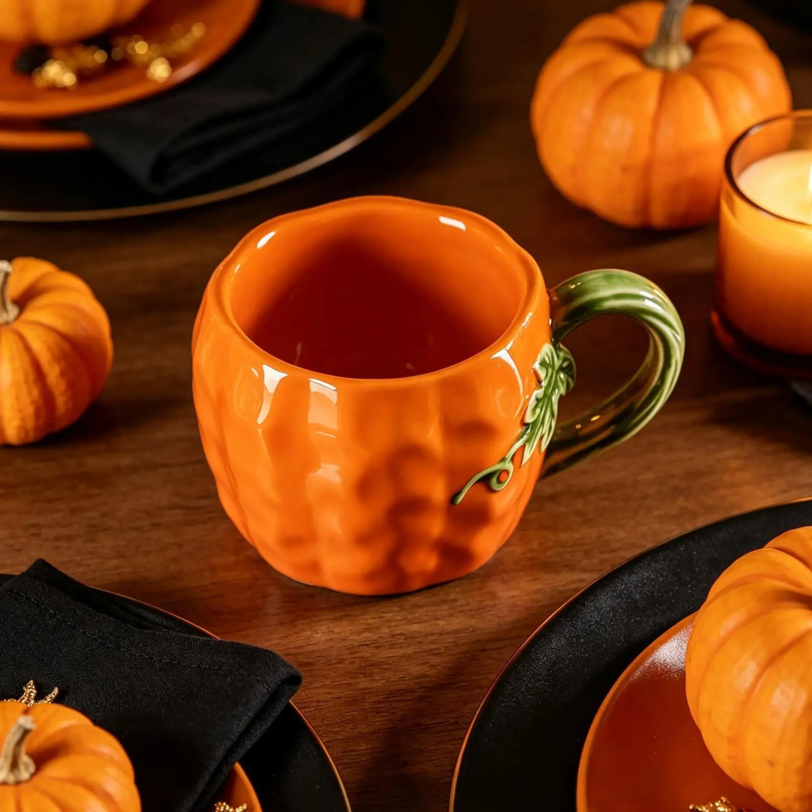 Halloween-Kürbisbecher 380ml Keramik Niedliche Party-Tischware Tasse Kaffeetasse mit Henkel für Milch, Wasser, Saft, Tee