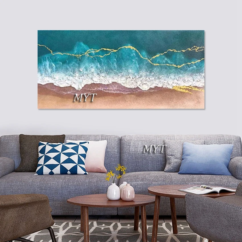 Thick Acrylic Sea Wave Abstract Oil Paintings Heavy Texture Canvas Art Wholesale Large Living Room Wall Pictures Home Decoration