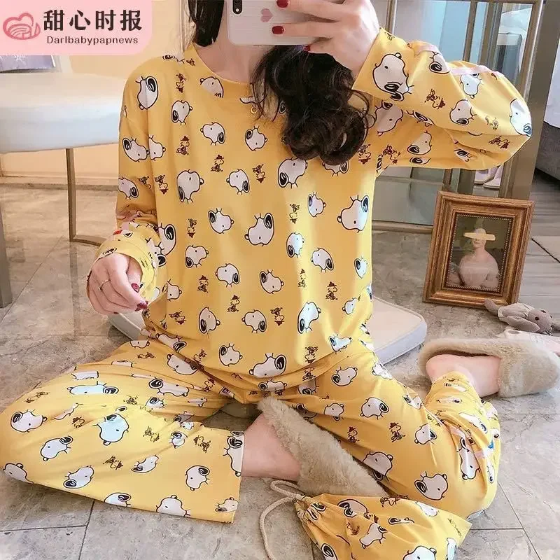 Snoopy Cartoon Pajamas Women Autumn Winter Long Sleeve Home Service Comfortable Women\'s Loose Casual Sleepwear Suit Homewear Set