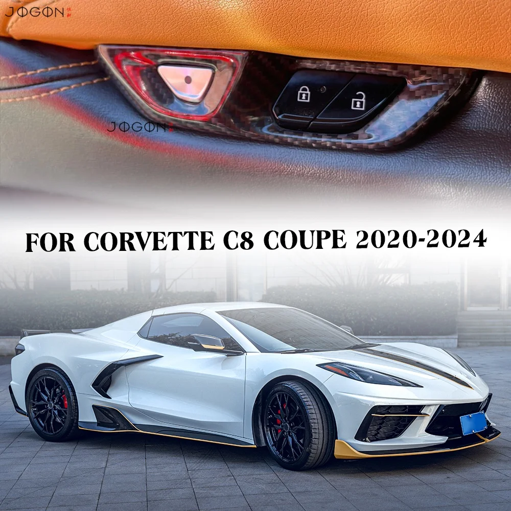 100% Real Dry Carbon Fiber Automotive Interior Door Lock Cover Protective Trim Accessories For Chevrolet Corvette C8 2020+ view 2