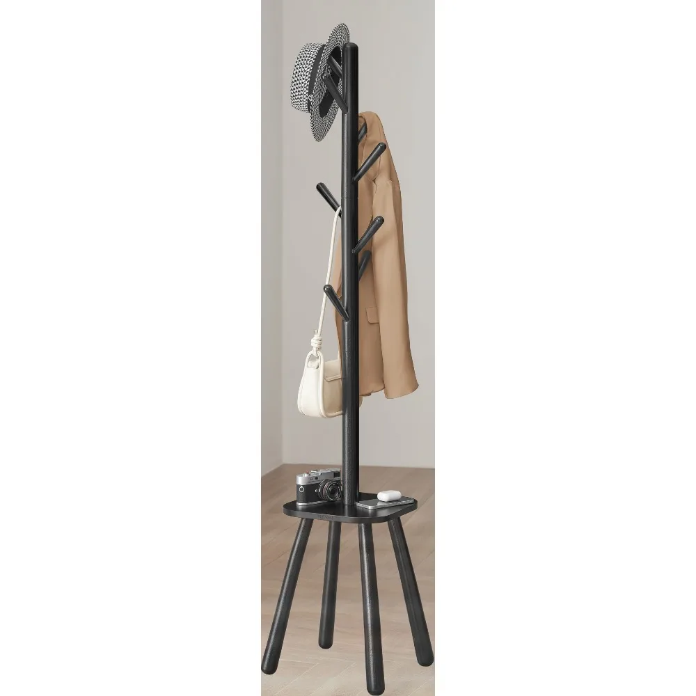 

Отдельно стоящая вешалка для одежды с 8 крючками и полкой для хранения, 67-дюймовый органайзер для прихожей для пальто, шляп, сумок