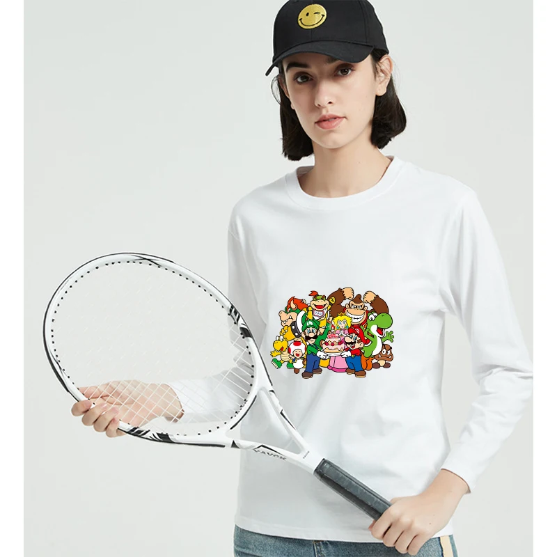 

Super Mario T-shirt long sleeve t-shirts springautumn small fresh mens loose casual top mens trend versatile cartoon print shirt