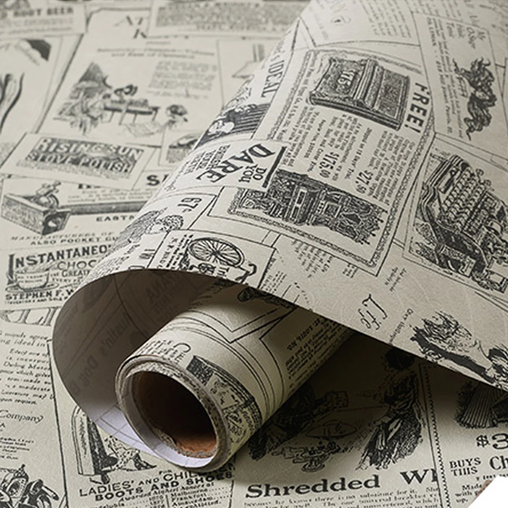 3M Vintage Newspaper Wallpaper Roll Self Adhesive Retro Contact Paper Waterproof Peel and Stick Wall Paper for Dormitory Decor