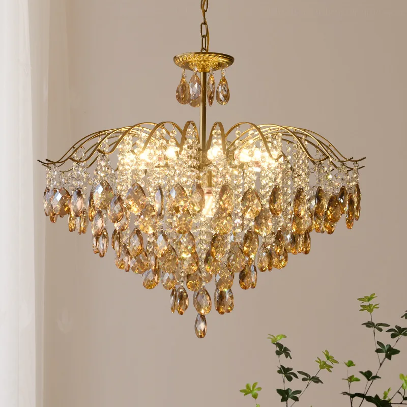 AiPaiTe European crystal led chandelier with adjustable pendant chain up to 50cm for indoor lighting in living rooms and bedroom