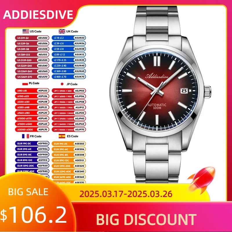 Reloj ADDIESDIVE único Retro para hombre, reloj de pulsera superluminoso de acero inoxidable con cristal de zafiro de lujo para hombre, reloj de pulsera resistente al agua AD2071